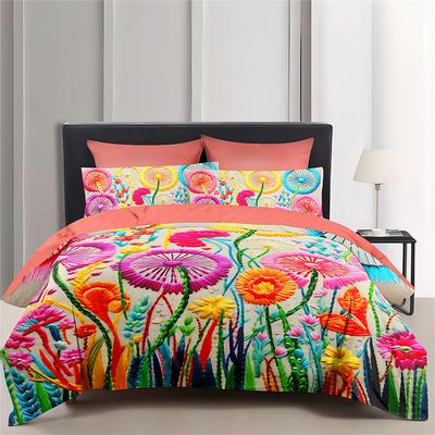 Floral Quilt Art Pattern Duvet Cover Set Comforter Set Soft 3-Piece Luxury Cotton Bedding Set Home Decor Gift King Queen Full Size