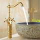 Bathroom Sink Mixer Faucet Short Tall Vessel Basin Taps, Vintage Brass Twin Handle Tap with Cold and Hot Hose