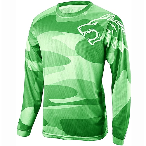 Herren Downhill Jersey Langarm MTB Mountain Rennrad Schwarz Gelb Blau Wolf camuflaje Fahhrad Trikot Atmungsaktiv Schnelltrocknend Polyester Spandex Sport Wolf camuflaje Bekleidung Image