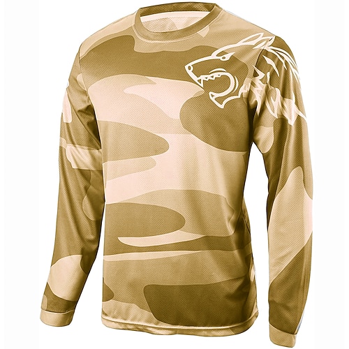 Herren Downhill Jersey Langarm MTB Mountain Rennrad Schwarz Gelb Blau Wolf camuflaje Fahhrad Trikot Atmungsaktiv Schnelltrocknend Polyester Spandex Sport Wolf camuflaje Bekleidung Image