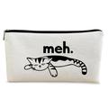 BARPERY Cat Meh Makeup NG01 Bag Cat Gifts for Cat Lovers Funny Sarcastic Cosmetic Bag Zipper Travel Toiletry Bag Best Gift Idea for Cat Lovers Teen Girls Women Cat Mon Gifts Beige