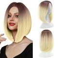 Besaacan Wig on Sale Party Wig Gradient Short Straight Hair Highlight Female Wig Cosplay Wig Realistic Straight with Flat Bangs Synthetic Colorful Cosplay Daily Party Wig Natural As Real Hair L