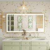 LED Bathroom Vanity Mirror Gold Frame Front Lighted Aluminum Rectangle Beveled Edge Tricolors Stepless Dimmable
