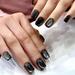 SHNWU Black Press on Nails Short Square Cat Eye Fake Nails with Glitter Design False Nails Glossy Black Full Cover Glue on Nails Reusable Artificial Stick on Nails for Women Girls Nail Manicure 24pcs