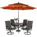 PHI VILLA Patio Table and Chairs Dining Set with Umbrella for 4 Outdoor Dining Set with 4 Padded Swivel Patio Dining Chairs 1 Square Metal Dining Table and 10ft Beige Large Patio Umbrel