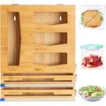 Kitchen Drawer Organizer for Foil and Plastic Wrap - bamboo baggie Holder for Drawer - Bag Storage Organizer - Drawer Organizer for food storage Bags Foil plastic wrap and more