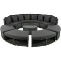 Tookss 9-Piece Luxury Outdoor Patio Furniture Set Rattan Wicker Sectional Sofa Lounge Set with Circular Tempered Glass Coffee Table and 6 Pillows for Yard Lawn Garden