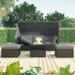 Patio Rectangle Daybed with Retractable Canopy Rattan Wicker Patio Furniture Sectional Seating with Lifting Table Patio Sofa Set with Washable Gray Cushions for Backyard Porch Pool Gray