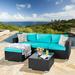 YFbiubiulife Outdoor Sectional Sets All-Weather Patio Sectional Sofa Set with Tea Table and Cushions Upgrade Wicker Patio Conversation Set 3-Piece(Navy Blue)