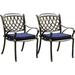 PURPLE LEAF Patio Dining Set Cast Aluminum 7-Piece Patio Furniture Set with 6 Dining Armchairs and 47 Round Table 6 Cushions Included for Lawn Yard Garden Rhombic Navy Blue Outdoo