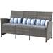 xrboomlife Outdoor 3 Seats Patio Couch Outdoor Wicker Sofa Grey PE Wicker with Grey Cushions & Lumbar Pillows Porch Backyard Pool Steel Frame