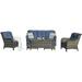 Outdoor Patio Wicker Furniture Sets - Outside Rattan Sectional Conversation Set 1 Sofa with 2 Ottomans(3PC Mixed Grey/Blue)