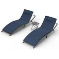 YFbiubiulife 3 Pieces Patio Chaise Lounge Set Outdoor PE Rattan Lounge Chair Adjustable Backrest Reclining Chair with and Cushion for Patio Poolside Backyard Porch Beach(Navy Blue)