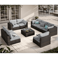 Grezone 9 Pieces Outdoor Patio Furniture PE Wicker Rattan Sectional Sofa Patio Conversation Sets