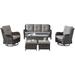 Rilyson Wicker Patio Furniture Set - 6 Piece Rattan Outdoor Sectional Conversation Sets with 2 Rocking Swivel Chairs 2 Ottomans and 2 Sofa for Porch Deck Garden(Mixed Grey/Grey)