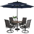 PHI VILLA Outdoor Swivel Chair and Table Set with 10ft Umbrella Patio Furniture Dining Set with 4 Outdoor Chairs 1 Patio Table and 10ft Beige Umbrellas(No Base)