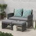 xrboomlife Outdoor Loveseat Patio Rattan Conversation Set with Ottoman Light Grey Cushions Grey Wicker Pillows Included