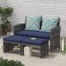xrboomlife Outdoor Loveseat Patio Rattan Conversation Set with Ottoman Light Grey Cushions Grey Wicker Pillows Included