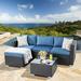 xrboomlife Outdoor Sectional Sets All-Weather Patio Sectional Sofa Set with Tea Table and Cushions Upgrade Wicker Patio Conversation Set 3-Piece(Navy Blue)