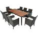 9 Piece Outdoor Dining Set with 8 Chairs Patio Wicker Dining Table Chairs Conversation Set with Seat Cushions and Acacia Wood Top Table