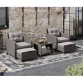 xrboomlife Outdoor Patio Wicker 5-Piece Set No Assembly Required All-Weather Rattan Conversation Bistro & Table for Garden Porch Balcony and Deck (Black)