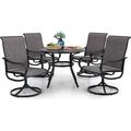 VILLA Patio Dining Set 5 Piece 4 Padded Textilene Swivel Patio Chairs and 1 Round Metal Table with 1.57 Umbrella Hole All Weather Resistant for Lawn Garden