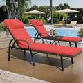 xrboomlife Patio Chaise Lounge Set 3 Pieces Outdoor Lounge Chair with Rattan Adjustable Backrest and for Beach Patio Sand for Poolside Backyard Porch