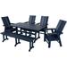 WestinTrends Ashore 7 Pieces Adirondack Outdoor Dining Set All Weather Poly Lumber Slatted Modern Farmhouse Outdoor Furniture Set 71 Trestle Dining Table and 6 Adirondack Dining Ch