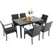 & William Outdoor Patio 7 Pieces Dining Set with 6 PE Rattan Chairs and 1 Rectangle Expandable Metal Table Modern Outdoor Furniture with Seat Cushions for Poolside Porch Patio Bal