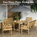 Wooden Patio Dining Table Set for 6 Outdoor Conversation Set with 2 Armchairs 2 Loveseats and Dining Table with Umbrella Hole 5 Piece Patio Furniture Set for Backyard Garden Light Brown