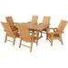 WestinTrends Ashore 7 Pieces Adirondack Outdoor Dining Set All Weather Poly Lumber Slatted Modern Farmhouse Outdoor Furniture Set 71 Trestle Dining Table and 6 Adirondack Dining Ch