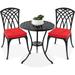 3-Piece Bistro Set Aluminum Outdoor Dining Furniture Set for Patio Porch Backyard w/Umbrella Hole 2 Chairs 2 Cushions Polyester Fabric - Black/Red