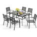 VILLA Patio Dining Set 7 Piece 6 Person Outdoor Table and Chairs with 6 Bistro Chair & 60 x 38 Rectangular Large Metal Dining Table(1.57 Umbrella Hole)
