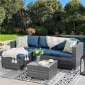 xrboomlife Outdoor Patio Sets All-Weather Rattan Outdoor Sectional Sofa with Tea Table and Cushions Upgrade Wicker Patio sectional Sets 3-Piece (Aegean Blue)