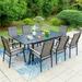 7 PCS Patio Dining Set with 6 Aluminum Sling Chair (Wooden Armrest) and 1 Wood-Like Top Table Outdoor Furniture for 6