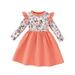 Xkwyshop Children s Girl Dress with Long Sleeves Casual Floral Print A-Line Princess Dress