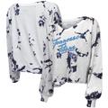 Women's Majestic Threads White/Navy Tennessee Titans Off-Shoulder Tie-Dye V-Neck Long Sleeve T-Shirt