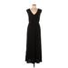 Ann Taylor LOFT Casual Dress V-Neck Sleeveless: Black Print Dresses - Women's Size Large