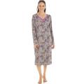 Women's Camille Womens Grey Floral Print Spandex Knee Length Long Sleeve Nightdress 18-20