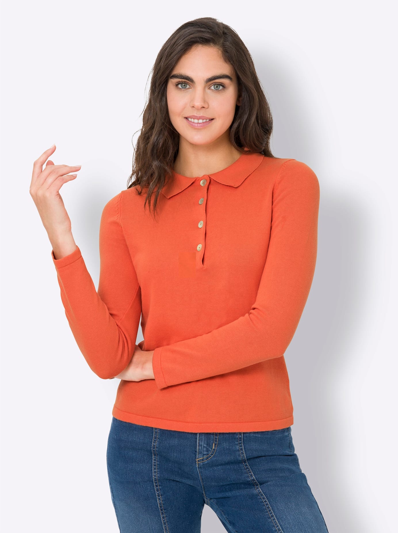 Polokragenpullover "Polopullover", Damen, Gr. 44, orange, 100% Baumwolle, B.C. BEST CONNECTIONS BY HEINE, unifarben, Pullover