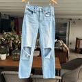 Madewell Jeans | Madewell High Rise Slim Crop Boy Jean Light Wash Distressed Denim Jeans Size 25 | Color: Blue | Size: 25