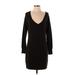 Vince. Casual Dress - Sweater Dress Plunge Long sleeves: Black Print Dresses - Women's Size Small