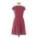 Ann Taylor LOFT Casual Dress - Mini High Neck Short sleeves: Burgundy Print Dresses - Women's Size 2 Petite