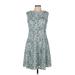 NY Collection Casual Dress - A-Line: Green Acid Wash Print Dresses - Women's Size Medium Petite