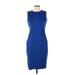 Calvin Klein Casual Dress - Sheath High Neck Sleeveless: Blue Print Dresses - Women's Size 4