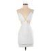 TOBI Casual Dress - Bodycon V Neck Sleeveless: Silver Solid Dresses - Women's Size X-Small