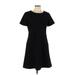 Ann Taylor Casual Dress - A-Line Crew Neck Short sleeves: Black Solid Dresses - Women's Size 12