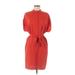 Ann Taylor Casual Dress - Shirtdress Mock Short sleeves: Red Solid Dresses - Women's Size Medium