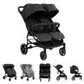 Kikkaboo Happy 2 Twin Pushchair Foldable Rain Cover Footmuff Spring Loaded Black