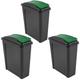 (Set of 3) 25L Litre Plastic Indoor Outdoor Recycle Slimline Waste Bin Trash with Flap Lid for Home/Kitchen/Bathroom - Made in UK (Green)